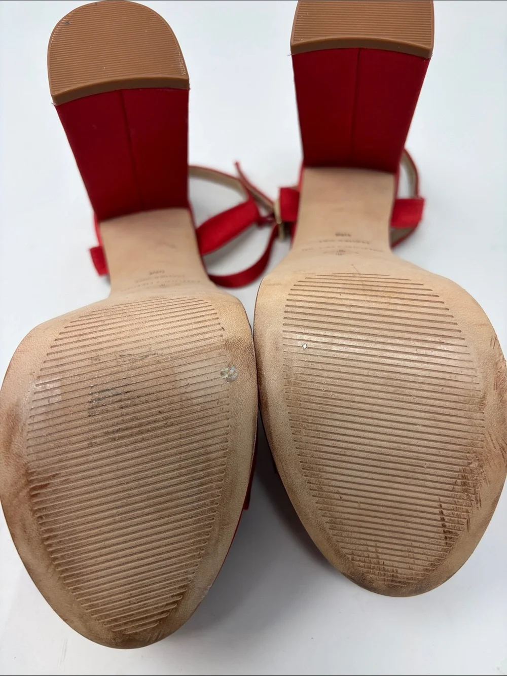 Antonio Melani Red Satin Gold Sun Moon Brown Fringe Platform Sandals Size 6